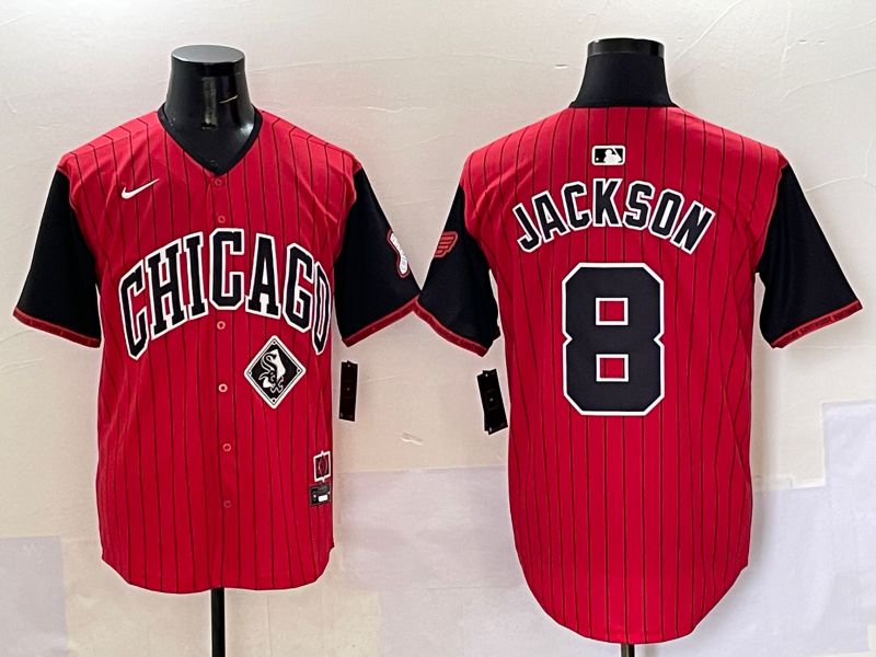 Men 2025 Chicago White Sox #8 Jackson Red Stripe Joint Name Nike MLB Jersey style 45->philadelphia eagles->NFL Jersey